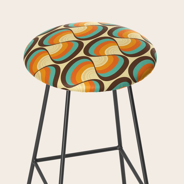 Wavy Turquoise Orange and Brown Retro Lines Stool Gallery Image 2