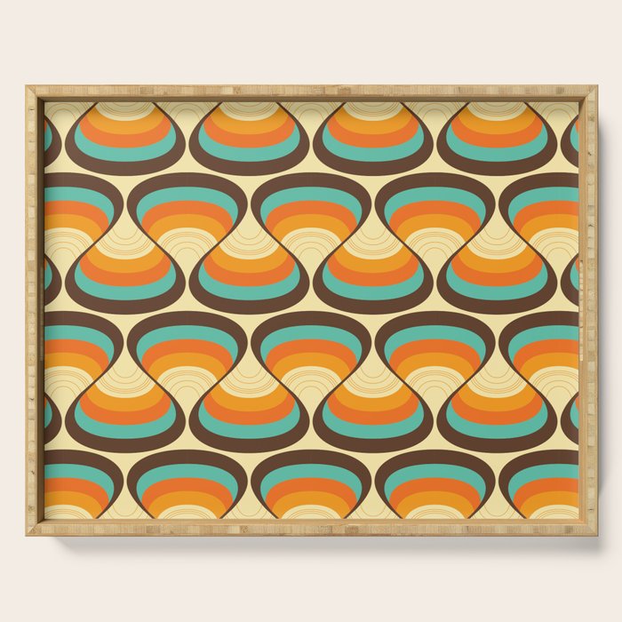 Wavy Turquoise Orange and Brown Retro Lines Serving Tray Gallery Image 1