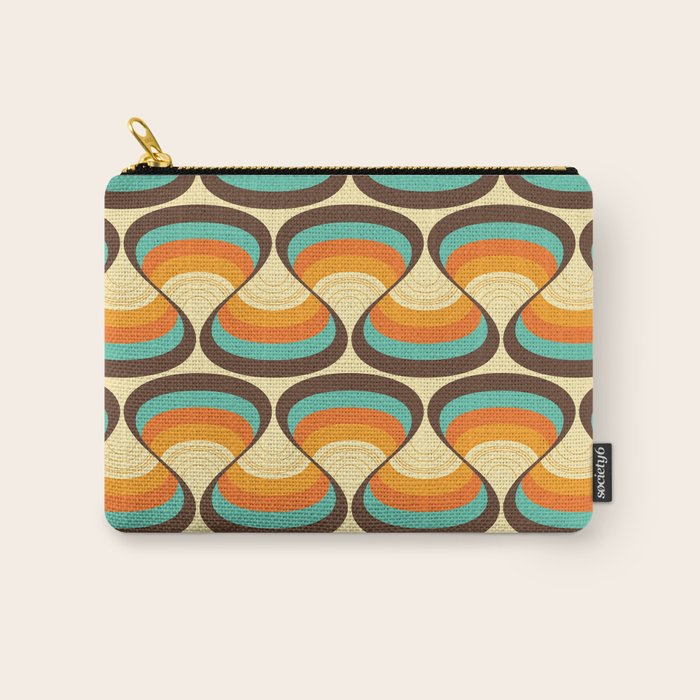 Wavy Turquoise Orange and Brown Retro Lines Carry All Pouch Gallery Image 1