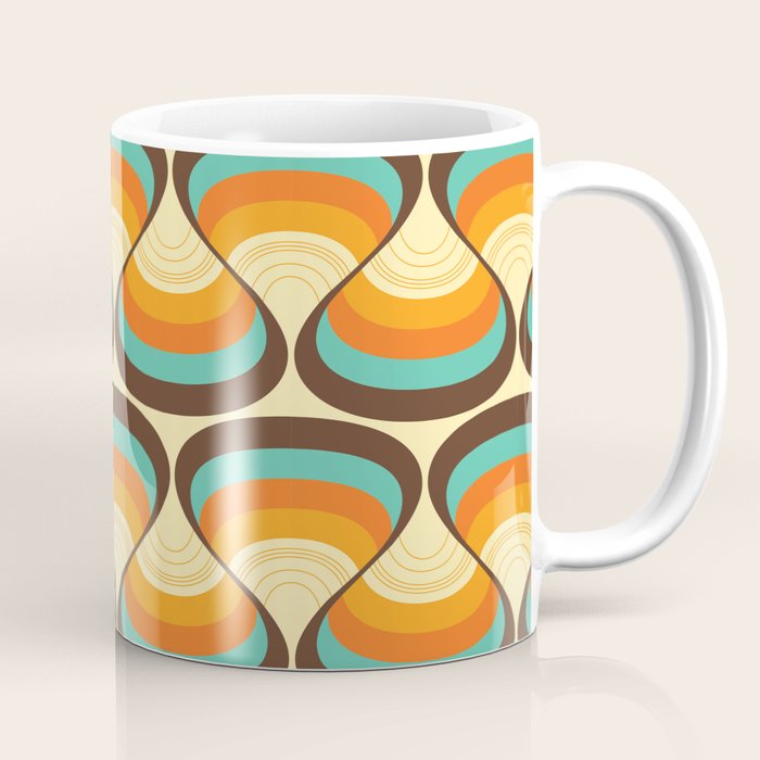 Wavy Turquoise Orange and Brown Retro Lines Coffee Mug Gallery Image 1