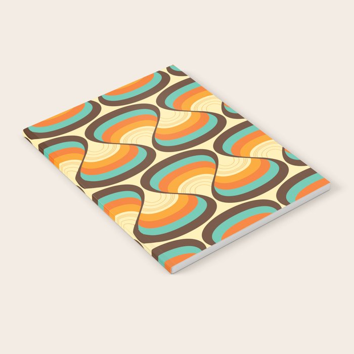 Wavy Turquoise Orange and Brown Retro Lines Notebook Gallery Image 1