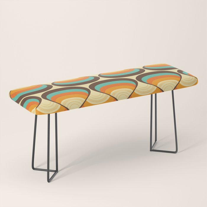 Wavy Turquoise Orange and Brown Retro Lines Bench Gallery Image 1