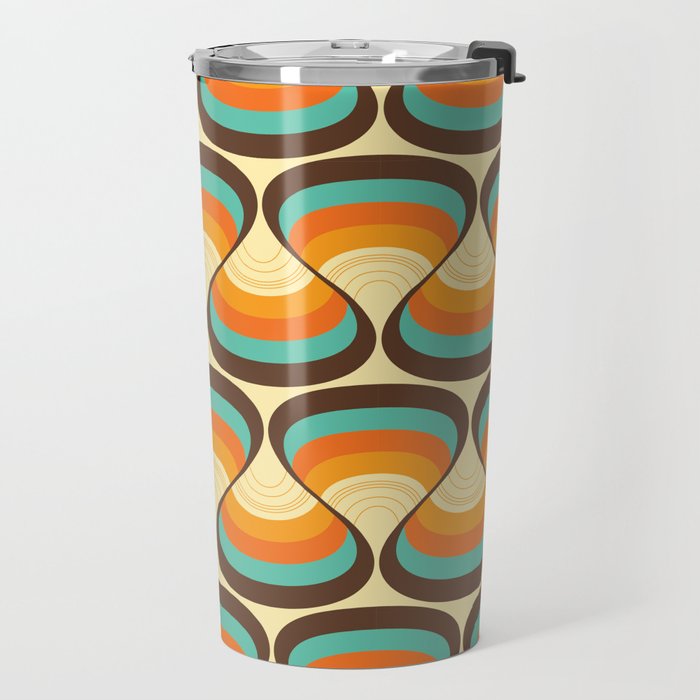 Wavy Turquoise Orange and Brown Retro Lines Travel Mug Gallery Image 2