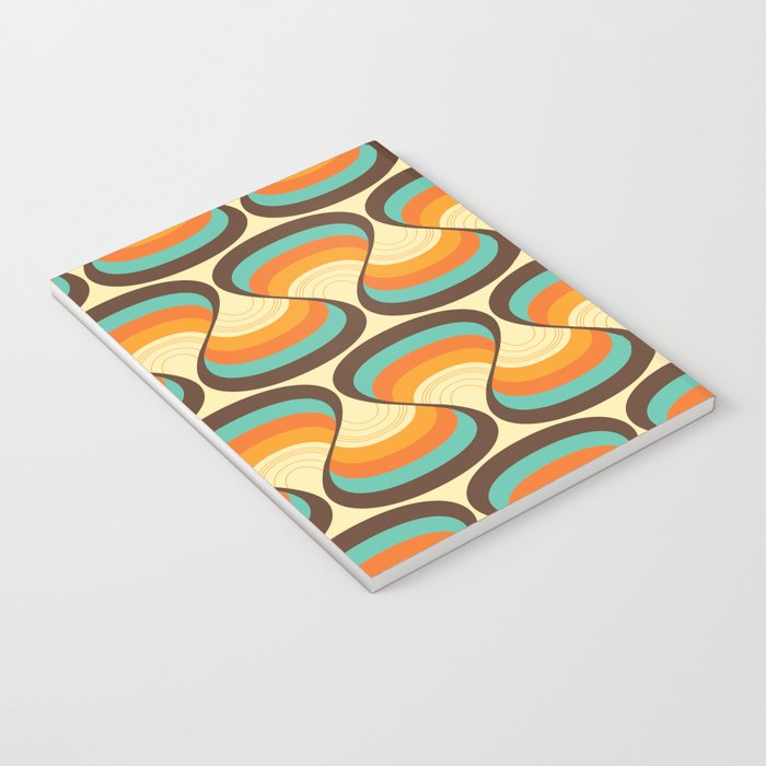 Wavy Turquoise Orange and Brown Retro Lines Notebook Gallery Image 3