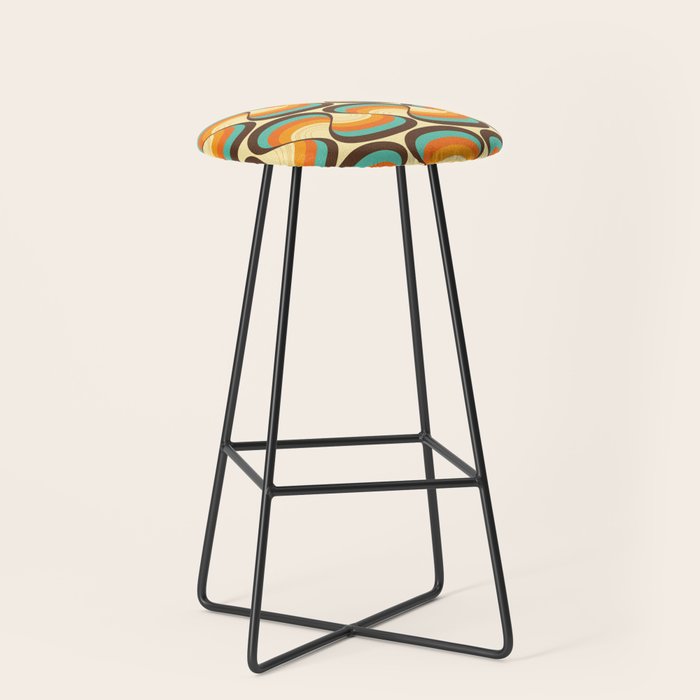 Wavy Turquoise Orange and Brown Retro Lines Stool Gallery Image 1