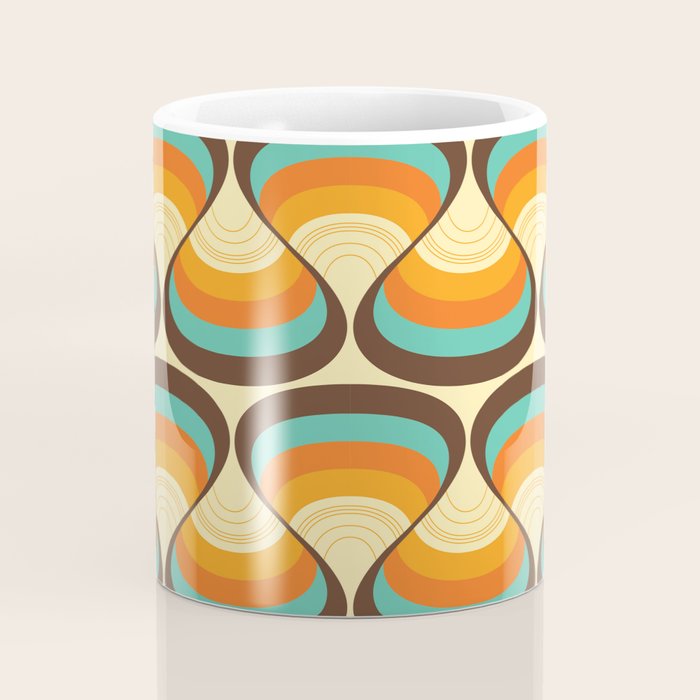 Wavy Turquoise Orange and Brown Retro Lines Coffee Mug Gallery Image 4
