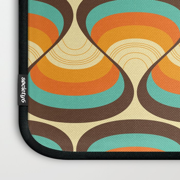 Wavy Turquoise Orange and Brown Retro Lines Laptop Sleeve Gallery Image 3