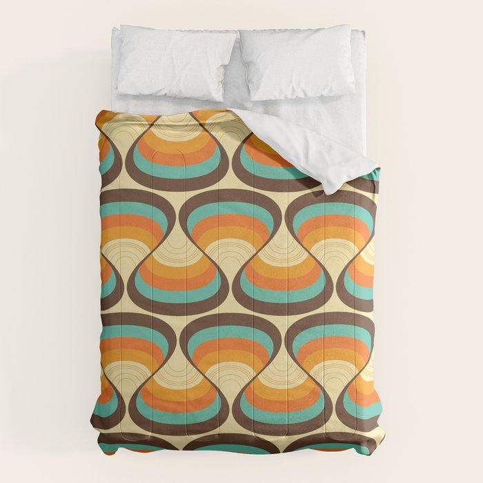 Wavy Turquoise Orange and Brown Retro Lines Comforter Gallery Image 1