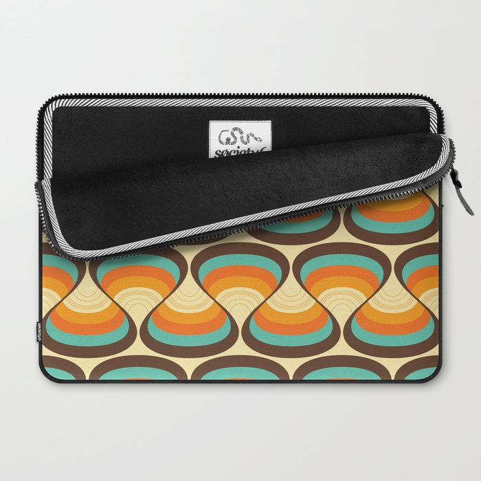 Wavy Turquoise Orange and Brown Retro Lines Laptop Sleeve Gallery Image 2