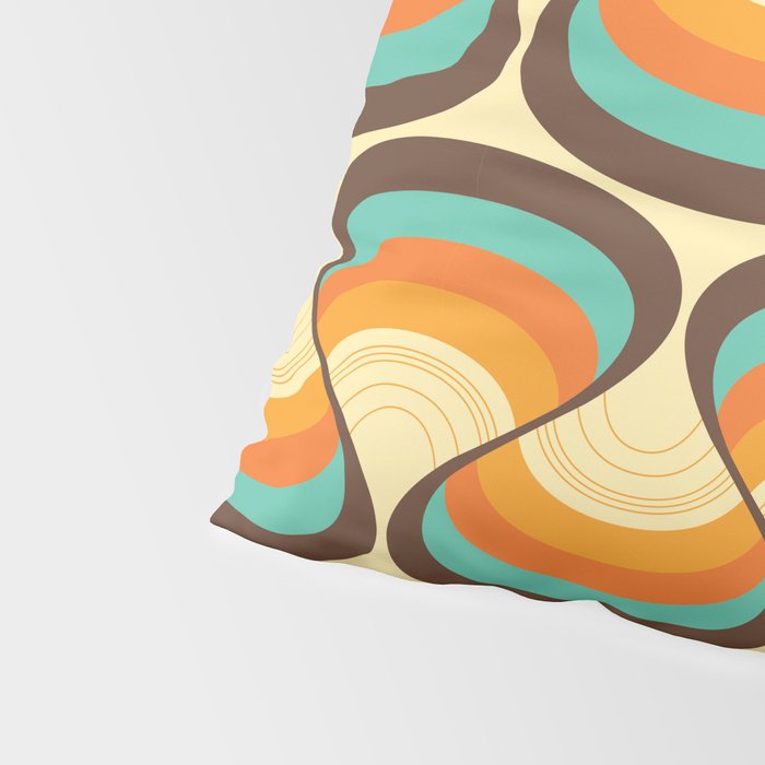 Wavy Turquoise Orange and Brown Retro Lines Pillow Sham Gallery Image 4