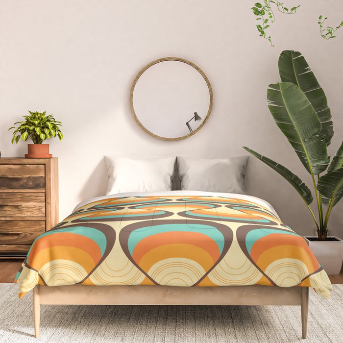 Wavy Turquoise Orange and Brown Retro Lines Comforter Gallery Image 3