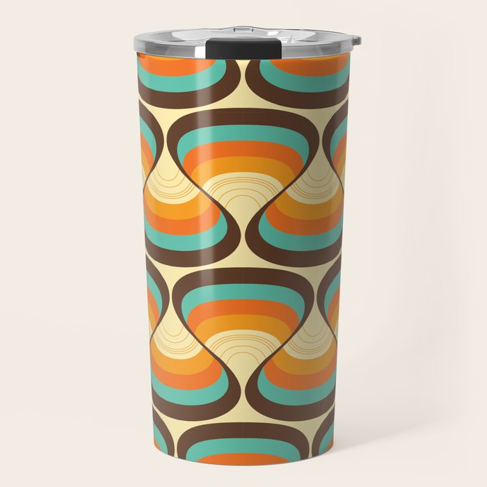 Wavy Turquoise Orange and Brown Retro Lines Travel Mug Gallery Image 1