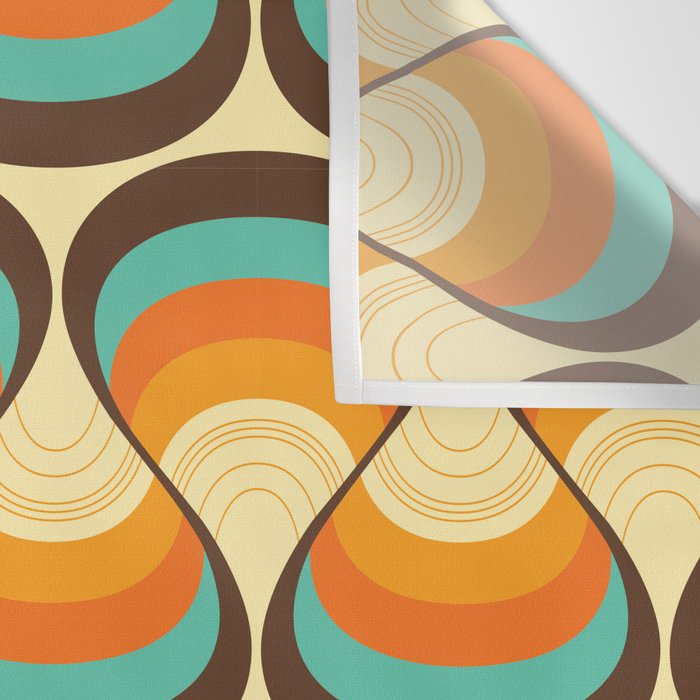 Wavy Turquoise Orange and Brown Retro Lines Wall Tapestry Gallery Image 3