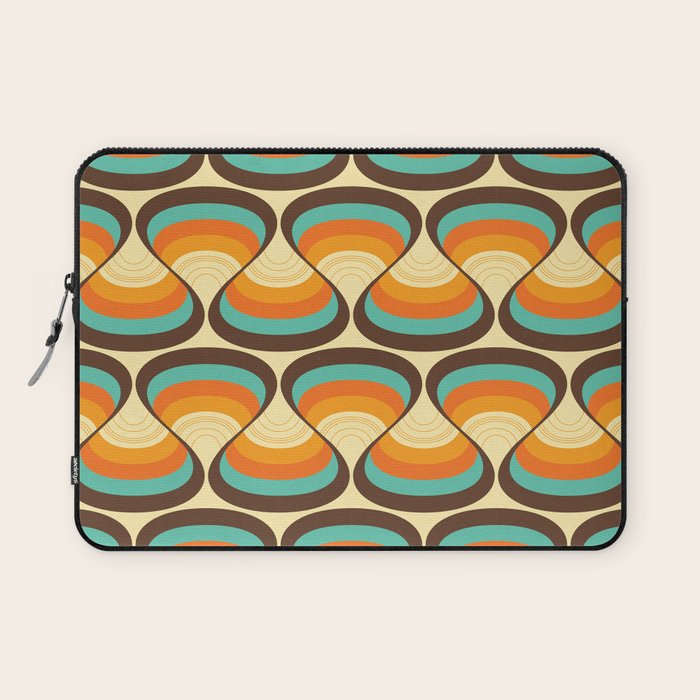 Wavy Turquoise Orange and Brown Retro Lines Laptop Sleeve Gallery Image 1