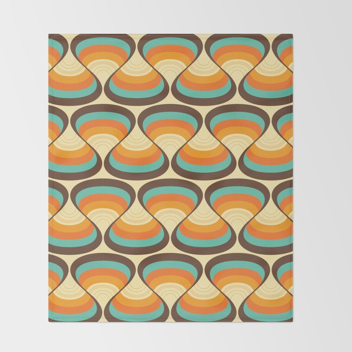 Wavy Turquoise Orange and Brown Retro Lines Throw Blanket Gallery Image 2