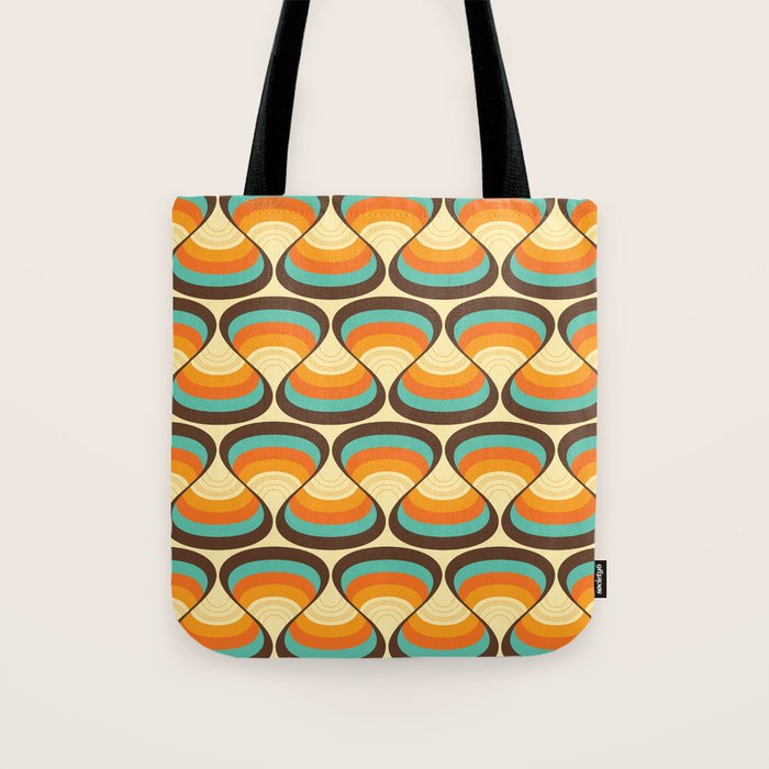 Wavy Turquoise Orange and Brown Retro Lines Tote Bag Gallery Image 1