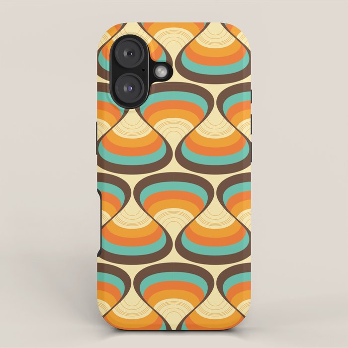Wavy Turquoise Orange and Brown Retro Lines iPhone Case Gallery Image 1