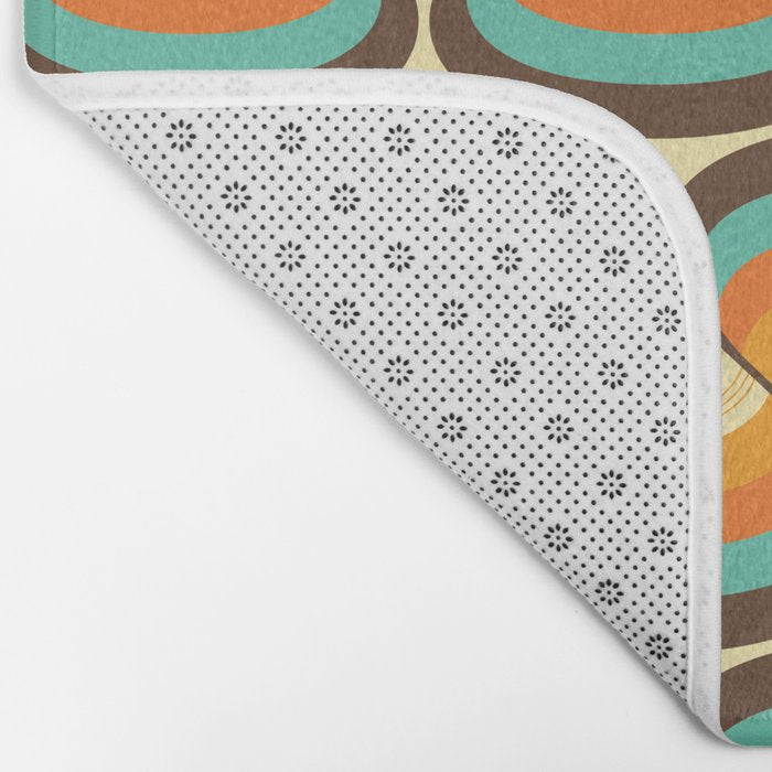 Wavy Turquoise Orange and Brown Retro Lines Bath Mat Gallery Image 2
