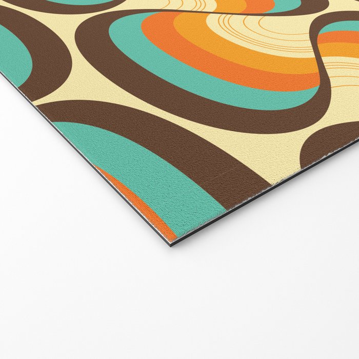 Wavy Turquoise Orange and Brown Retro Lines Welcome Mat Gallery Image 2