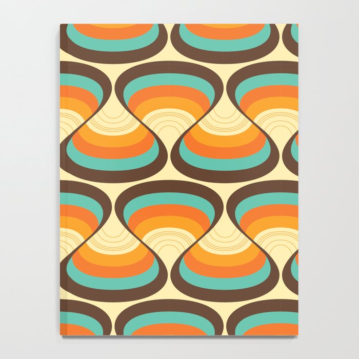 Wavy Turquoise Orange and Brown Retro Lines Notebook Gallery Image 4