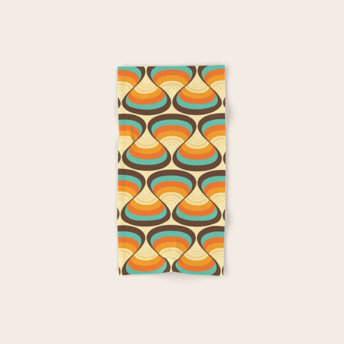Wavy Turquoise Orange and Brown Retro Lines Bath Towel Gallery Image 1