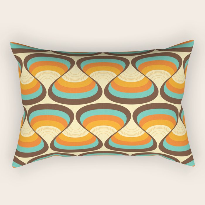 Wavy Turquoise Orange and Brown Retro Lines Rectangular Pillow Gallery Image 1