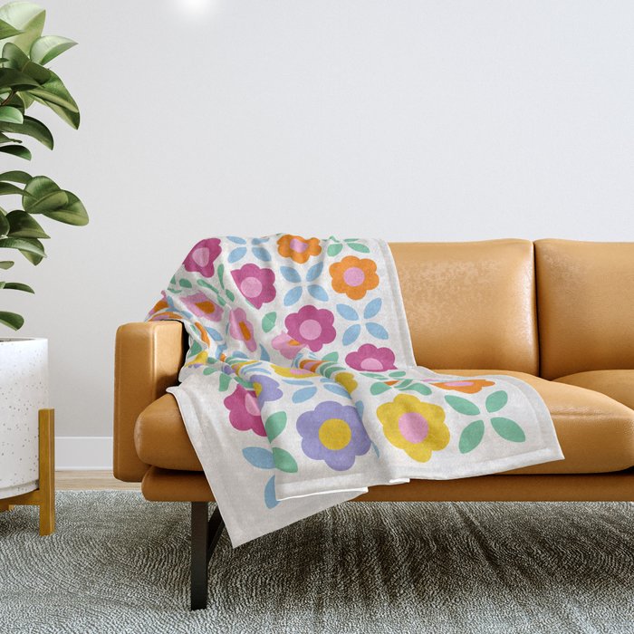 Retro Flower Pattern #2  Throw Blanket Gallery Image 1