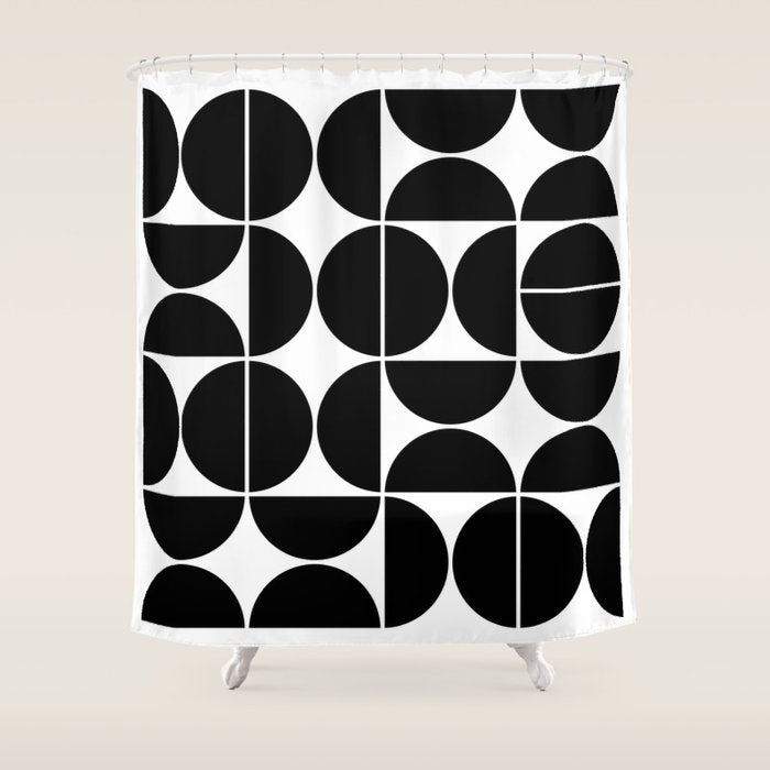 Mid Century Modern Geometric 04 Black Shower Curtain Gallery Image 1
