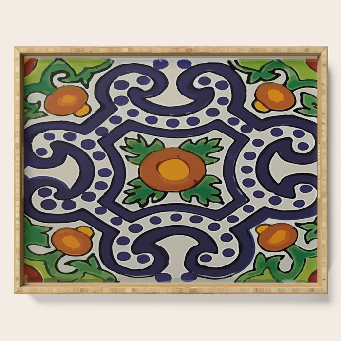 Oranges talavera tile abstract pattern modern decoration Serving Tray Gallery Image 1
