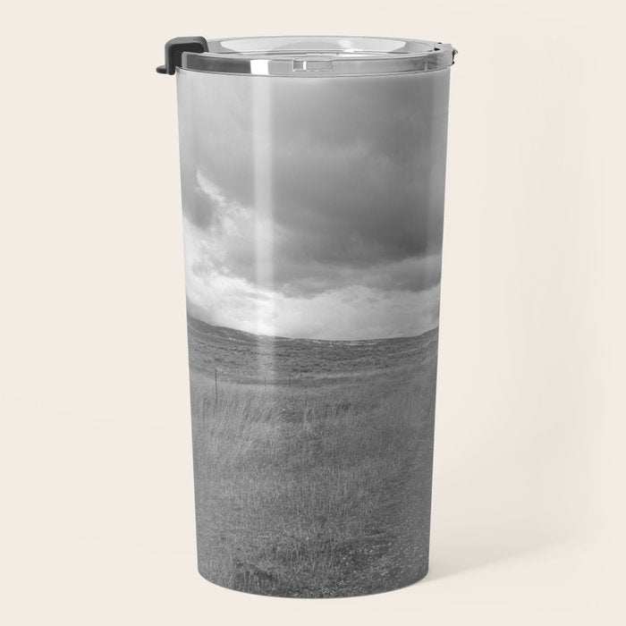 Black and White Montana Landscape Photography | Storm Clouds Photography | Prairie Photography | Western Landscape Travel Mug Gallery Image 3