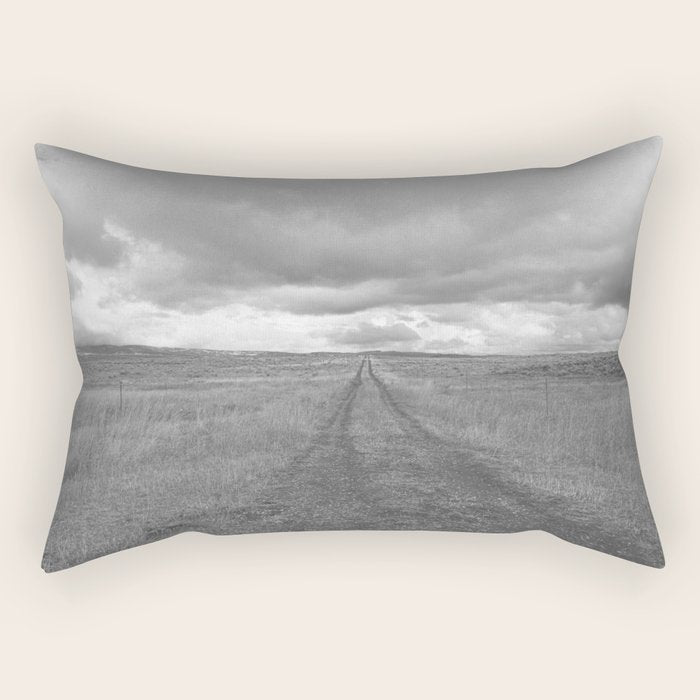 Black and White Montana Landscape Photography | Storm Clouds Photography | Prairie Photography | Western Landscape Rectangular Pillow Gallery Image 1