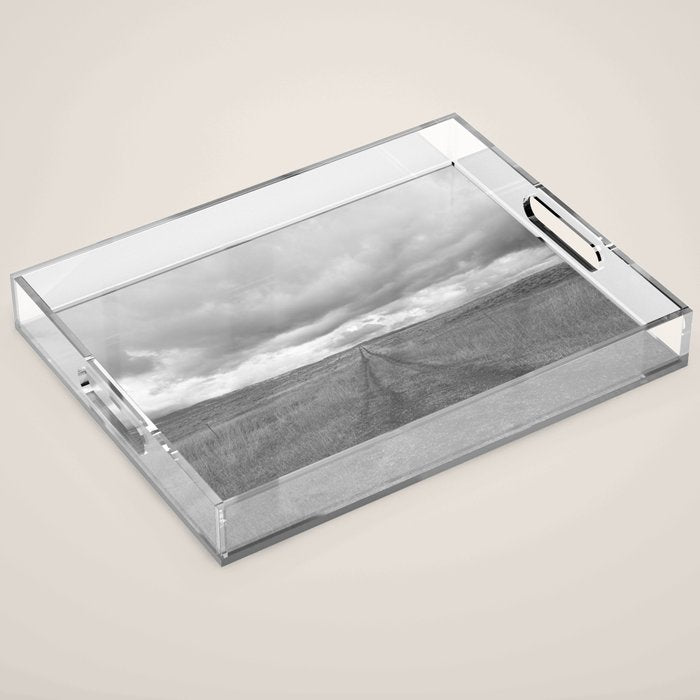 Black and White Montana Landscape Photography | Storm Clouds Photography | Prairie Photography | Western Landscape Acrylic Tray Gallery Image 1