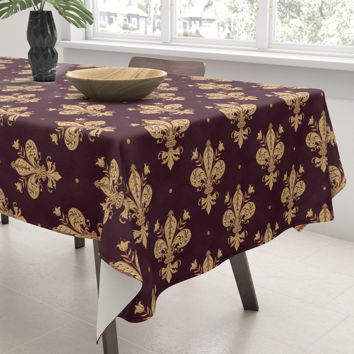 Fleur De Lis In Royal Burgundy and Gold Tablecloth Gallery Image 3