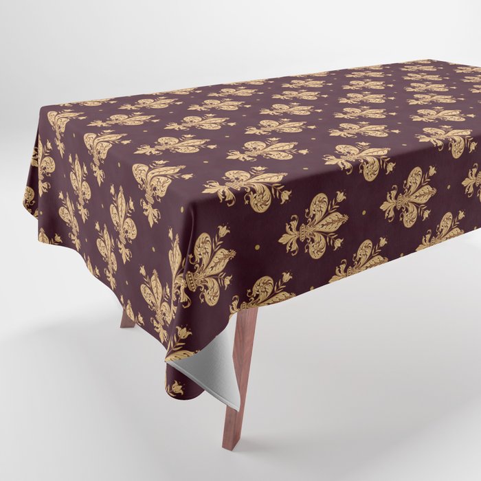 Fleur De Lis In Royal Burgundy and Gold Tablecloth Gallery Image 1