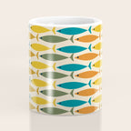 Mid-Century Modern Fish Stripes in Moroccan Teal, Green, Orange, Mustard, and Cream Coffee Mug Gallery Image 4