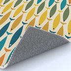 Mid-Century Modern Fish Stripes in Moroccan Teal, Green, Orange, Mustard, and Cream Rug Gallery Image 4