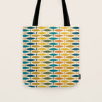 Mid-Century Modern Fish Stripes in Moroccan Teal, Green, Orange, Mustard, and Cream Tote Bag Gallery Image 1