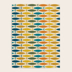 Mid-Century Modern Fish Stripes in Moroccan Teal, Green, Orange, Mustard, and Cream Poster Gallery Image 4