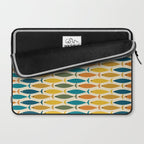 Mid-Century Modern Fish Stripes in Moroccan Teal, Green, Orange, Mustard, and Cream Laptop Sleeve Gallery Image 2