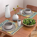 Mid-Century Modern Fish Stripes in Moroccan Teal, Green, Orange, Mustard, and Cream Placemat Gallery Image 2