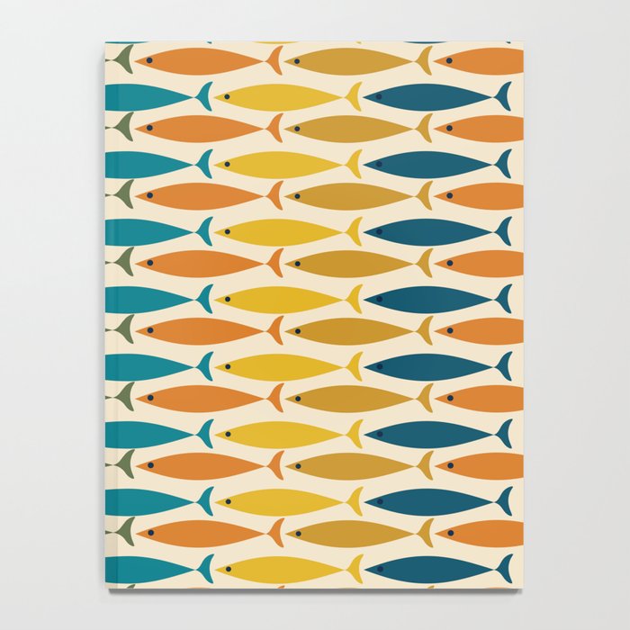 Mid-Century Modern Fish Stripes in Moroccan Teal, Green, Orange, Mustard, and Cream Notebook Gallery Image 4