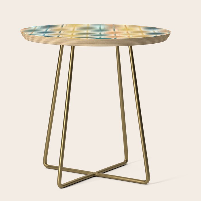 Mid-Century Modern Fish Stripes in Moroccan Teal, Green, Orange, Mustard, and Cream Side Table Gallery Image 1