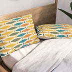 Mid-Century Modern Fish Stripes in Moroccan Teal, Green, Orange, Mustard, and Cream Pillow Sham Gallery Image 2