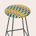 Mid-Century Modern Fish Stripes in Moroccan Teal, Green, Orange, Mustard, and Cream Stool Gallery Image 2