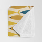 Mid-Century Modern Fish Stripes in Moroccan Teal, Green, Orange, Mustard, and Cream Throw Blanket Gallery Image 3