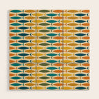 Mid-Century Modern Fish Stripes in Moroccan Teal, Green, Orange, Mustard, and Cream Wood Wall Art Gallery Image 1