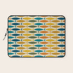Mid-Century Modern Fish Stripes in Moroccan Teal, Green, Orange, Mustard, and Cream Laptop Sleeve Gallery Image 1