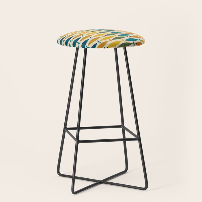 Mid-Century Modern Fish Stripes in Moroccan Teal, Green, Orange, Mustard, and Cream Stool Gallery Image 1