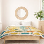Mid-Century Modern Fish Stripes in Moroccan Teal, Green, Orange, Mustard, and Cream Duvet Cover Gallery Image 3