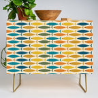 Mid-Century Modern Fish Stripes in Moroccan Teal, Green, Orange, Mustard, and Cream Credenza Gallery Image 1